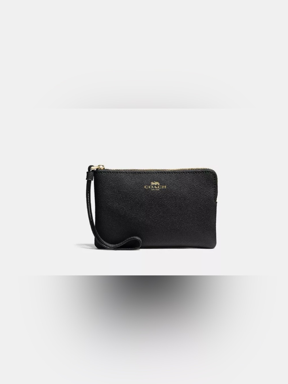 Coach Black Pebble Leather Wristlet with Gold Logo